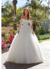 Beaded Ivory Lace Tulle Glamorous Wedding Dress With Detachable Sleeves